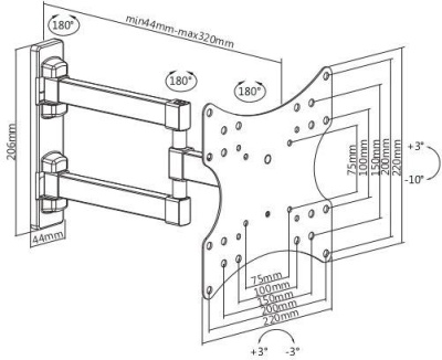 Кронштейн ЖК наклонно-поворотный 17-43" [44-109см] до 20кг. UM867W [бел] UltraMounts