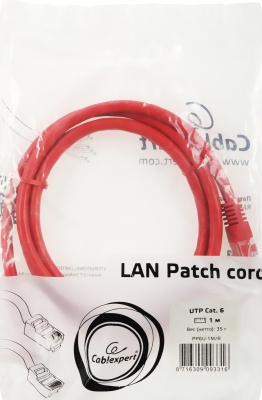 Патч-корд PP6U-1M/R 10000G UTP 4 пары cat6 CCA molded 1м красный RJ-45 (m)-RJ-45 (m)