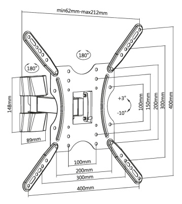 Кронштейн для телевизора Ultramounts UM 901 черный 32"-55" макс.30кг настенный поворотно-выдвижной и наклонный