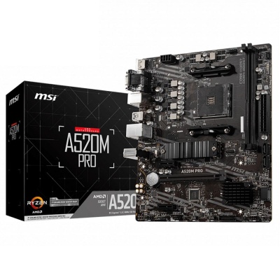Материнская плата MSI A520M PRO Soc-AM4 AMD A520 2xDDR4 mATX AC`97 8ch(7.1) GbLAN RAID+VGA+HDMI+DP