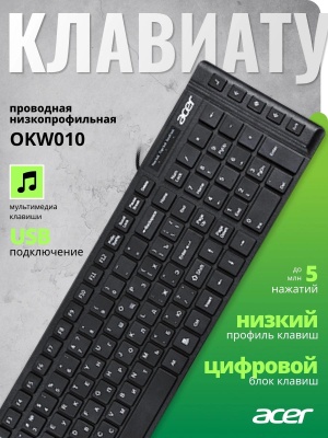 Клавиатура Acer OKW010 черный USB slim Multimedia (ZL.KBDEE.002) (уценка)