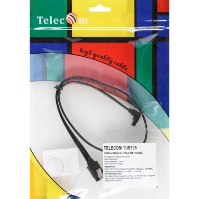 Кабель SATA M --SATA M 3.0V 7 pin  угловой разъем Telecom  0.5m <TUS705-0.5M> VCOM Кабель-переходник Telecom SATA III/SATA III (TUS705-0.5M)