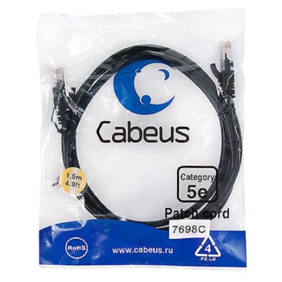 Cabeus PC-UTP-RJ45-Cat.5e-1.5m-BK Патч-корд UTP, категория 5e, 1.5 м, неэкранированный, черный