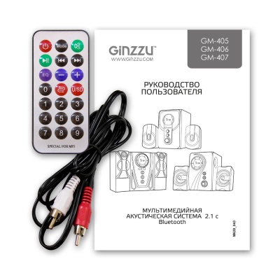Ginzzu GM-407 2.1 с Bluetooth, выходная мощность 20Вт + 2х10Вт, аудиоплеер USB-flash, SD-card, FM-радио, пульт ДУ - 21 кнопка, стерео вход (2RCA), эквалайзер (обыч
