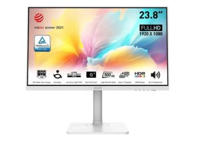 МОНИТОР 23.8" MSI Modern MD2412PW White с поворотом экрана (IPS, 1920x1080, 100Hz, 1ms, 178°/178°, 300 cd/m², 1000:1, +H