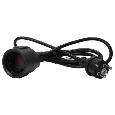 Удлинитель, вилка Schuko прямая - розетка Schuko, 3х1.5, 220В, 16А, черный, 7 метров