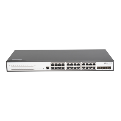 Управляемый PoE коммутатор уровня 3 BDCOM S2900-24P4X, 24x 10/100/1000Base-T PoE 802.3af/at до 370W, 4x 1/10GE SFP+, 220VAC + 36-72VDC