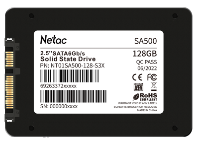 Ssd накопитель Netac SSD SA500 2.5 SATAIII 3D NAND 128GB, R/W up to 500/400MB/s, 3y wty (NT01SA500-128-S3X)