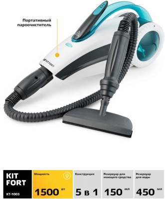 Швабра паровая Kitfort КТ-1003 1500Вт голубой/белый