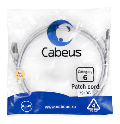 Патч корд Cabeus PC-FTP-RJ45-Cat.6-2m-LSZH Патч-корд F/UTP, категория 6, 2xRJ45/8p8c, экранированный, серый, LSZH, 2м (PC-FTP-RJ45-Cat.6-2m-LSZH)