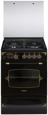 Плита Газовая Gefest ПГ 6100-03 0179 черный/рисунок "ретро" (стеклянная крышка) реш.чугун