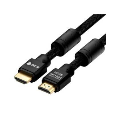 GCR Кабель 12.0m HDMI версия 2.0, HDR 4:2:0, Ultra HD, 4K 60 fps 60Hz/5K*30Hz, 3D, AUDIO, 18.0 Гбит/с, 28/28 AWG, OD7.8mm, тройной экран, черный нейлон, AL корпус черный, фер.кольца, GCR-52195