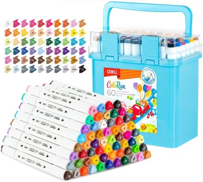 Набор маркеров для скетчинга Deli EC187-60 ColoRun 11мм 150мм трехгр. двойной пиш. наконечник 1-5мм 60цв. ассорти пластиковая коробка (60шт.)