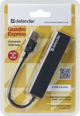 DEFENDER Универсальный USB разветвитель Quadro Express USB3.0, 4 порта (83204)