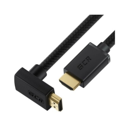 GCR Кабель 2.0m HDMI 2.0, M/M верхний угол, черный нейлон, HDR 4:2:2, Ultra HD, 4K 60 fps 60Hz/5K*30Hz, 3D, AUDIO, 18.0 Гбит/с, 28/28 AWG, GCR-53293