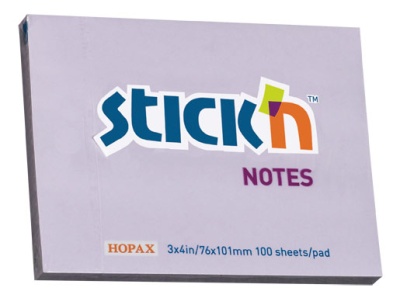Блок самоклеящийся бумажный Stick`n 21404 76x101мм 100лист. 70г/м2 пастель сиреневый