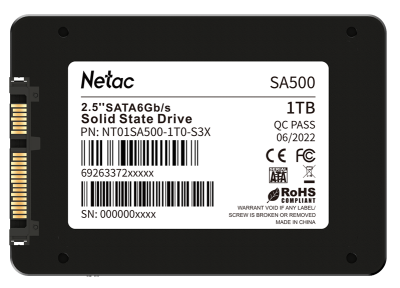Ssd накопитель Netac SSD SA500 2.5 SATAIII 3D NAND 1TB, R/W up to 530/475MB/s, 3y wty (NT01SA500-1T0-S3X)