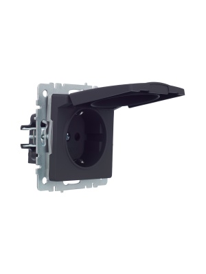 BRITE Розетка одинарная с заземлением с защитными шторками и крышкой 16А IP44 РСбш10-3-44-БрГ графит