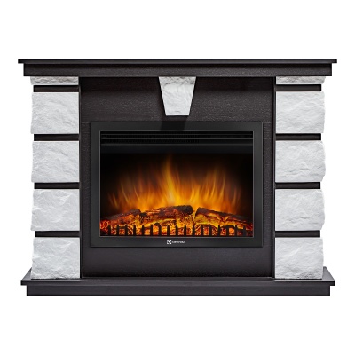 Каминокомплект: Очаг Electrolux EFP/P-2520LS N, портал Excalibur 25 камень белый