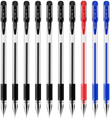 Набор ручек гелев. Deli 6610 прозрачный/ассорти ассор. черн. блистер (10шт) линия 0.5мм резин. манжета 10 ручек