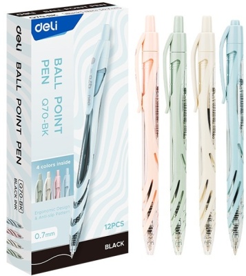 Ручка шариков. автоматическая Deli EQ70-BK ассорти d=0.7мм черн. черн. 1стерж.