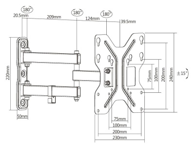 Кронштейн для телевизора Ultramounts UM 900 черный 23"-43" макс.30кг настенный поворотно-выдвижной и наклонный