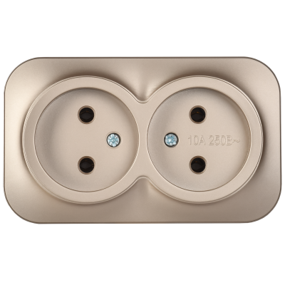 GLORY Розетка 2-местная для открытой установки без заземления без защитных шторок 10А РС22-2-ХШм шампань матовый IEK