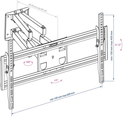 Кронштейн для телевизора Arm Media PT-16 черный 22"-65" макс.40кг настенный поворотно-выдвижной и наклонный