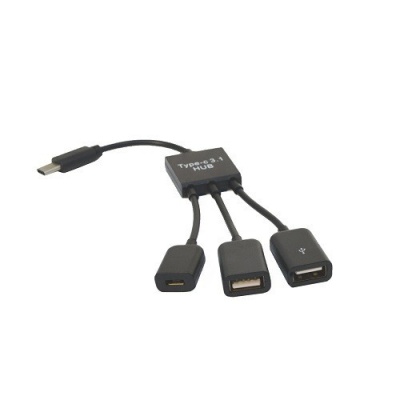 KS-is KS-319 Адаптер OTG 2xUSB 2.0 с доп. питанием microUSB F в USB Type C M