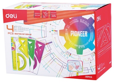 Набор линеек Deli EG00402 Pioneer пластик дл.20см ассорти флуорисцентный компл.:лин.20см./треуг.2шт./трансп. пластиковый пакет с европодв.