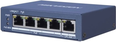 Неуправляемый, 4 RJ45 1000M PoE Hikvision DS-3E0505P-E
