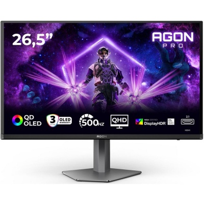 Монитор 26.5" AOC AGON AG276QKD2 Black-Grey (QD-OLED, 2560x1440, HDMI 2.1×2, DisplayPort 2.1, USB 3.2 Gen1×2, 0.03 ms, 178°/178°, 1000 cd/m(пиковая), 1,5 млн:1, 500Hz, Pivot)