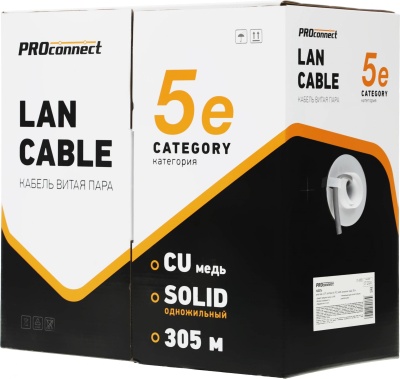 Кабель витая пара U/UTP кат.5E 4х2х24AWG медь сер. (м) PROCONNECT 01-0052