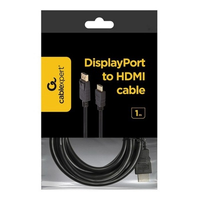Кабель DisplayPort-HDMI Gembird/Cablexpert CC-DP-HDMI-1M (1м, 20M/19M, черный, экран, пакет) (CC-DP-HDMI-1M)