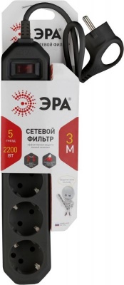 Сетевой фильтр Эра USF-5es-3m-B 3м (5 розеток) черный (коробка)