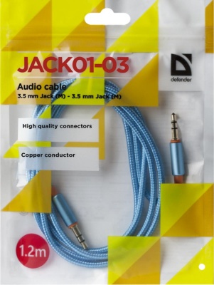 Кабель AUDIO 3.5MM 1.2M BLUE JACK M- JACK M 87512 DEFENDER
