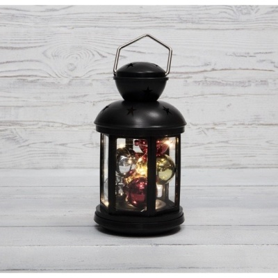 Neon-night 513-061 Декоративный фонарь с шариками 12х12х20,6 см, черный корпус, теплый белый цвет свечения