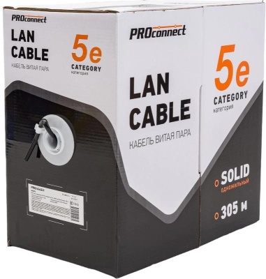 Кабель информационный PROconnect 01-0045-3 кат.5E UTP 4 пары 24AWG PE внешний 305м черный