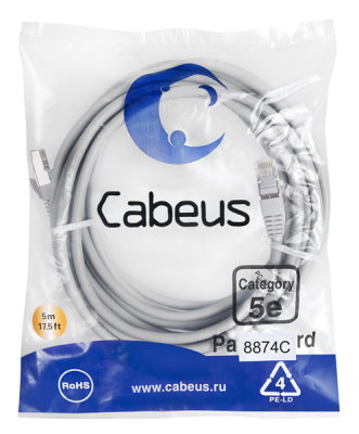 Cabeus PC-FTP-RJ45-Cat.5e-5m-LSZH Патч-корд F/UTP, категория 5е, 2xRJ45/8p8c, экранированный, серый, LSZH, 5м (PC-FTP-RJ45-Cat.5e-5m-LSZH)