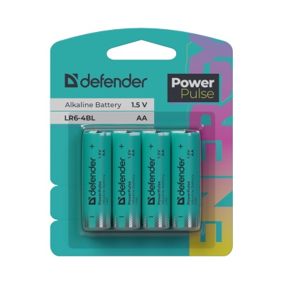 Defender Батарейка алкалиновая LR6-4BL АА, блистер, 4 шт., PowerPulse