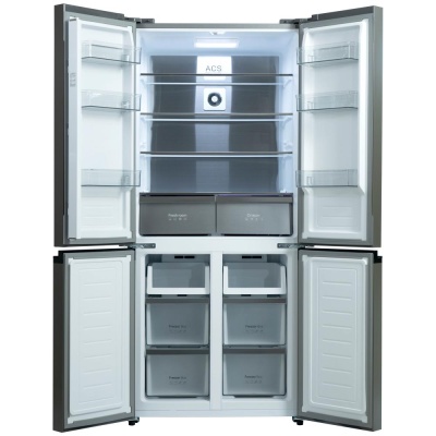 Холодильник BIRYUSA CD 496 TWG текстурированное белое стекло трёхкамерный 334/162л морозилка снизу, NoFrost, Side by Side