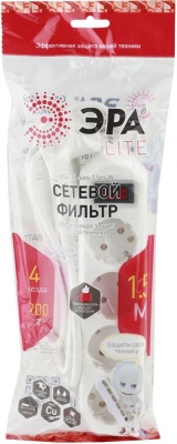 Сетевой фильтр Эра USF-M-4es-1.5m-W 1.5м (4 розетки) белый (пакет ПЭ)