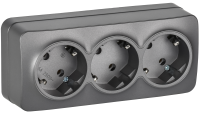 GLORY Розетка 3-местная для открытой установки с заземлением без защитных шторок 16А РС23-3-ХСм сталь матовый IEK