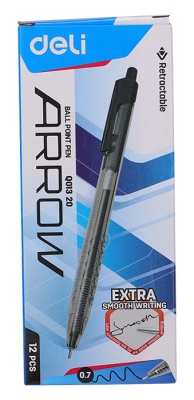 Ручка шариковая Deli EQ01320 Arrow авт. 0.7мм прозрачный черный черные чернила