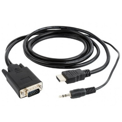 Cablexpert Кабель HDMI-VGA 19M/15M + 3.5Jack, 3м, черный, позол.разъемы, пакет (A-HDMI-VGA-03-10)