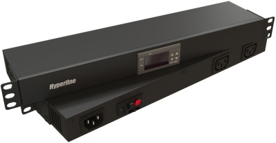 Hyperline TMP-230V/2w-RAL9004 Микропроцессорная контрольная панель,1U, для всех шкафов 19'', подключение до двух устройств, датчик температуры, кабель питания, цвет черный (RAL 9004)