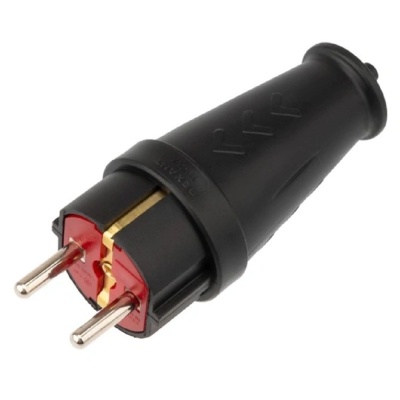 Вилка Rexant 111-200 влагозащищенная прямая COMPACT, с/з, 16А, IP44 каучук, черная