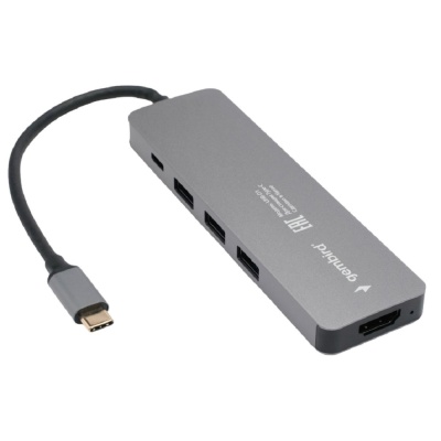 Док-станция Type-C Gembird UHB-D1, 5в1: 3хUSB3.1, Type-C PD100W, HDMI, кабель 17см, алюминий