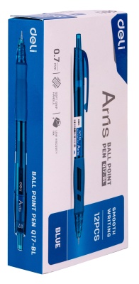 Ручка шариковая Deli EQ17-BL Arris авт. 0.7мм резин. манжета синий синие чернила