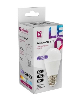 Defender Лампочка светодиодная P45-12W-865-E27 шар, 6500 К, холодный дневной, 1 шт.